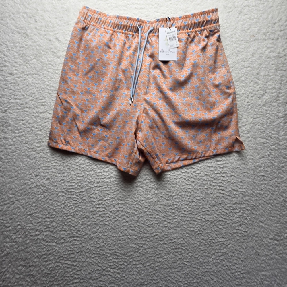 Robert Graham Swim Trunks Mens M Orange Martini Tower Cocktail Print Lined
